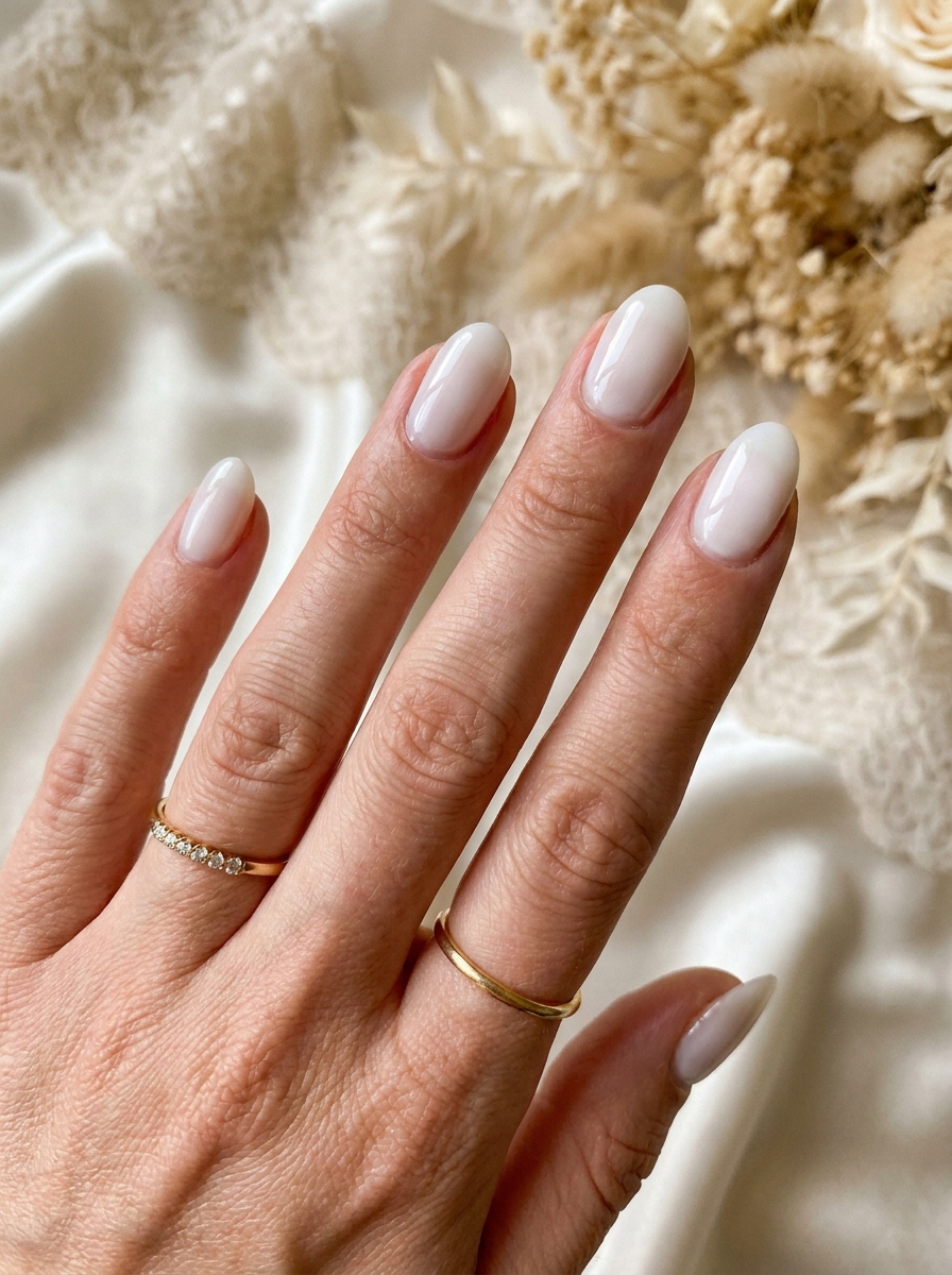 Milky White Fall Wedding Nails als Fall Wedding Nails Inspiration 2026